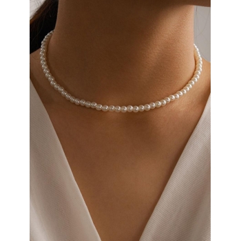 Alloy Faux Pearl Choker Clavicle Necklace For Women