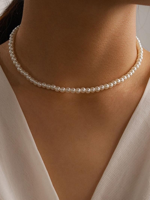 Alloy Faux Pearl Choker Clavicle Necklace For Women