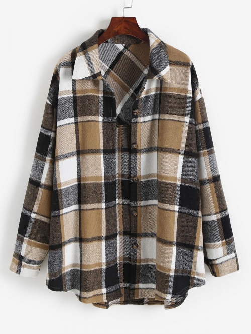 Boyish Checked Wool Blend Coat S Coffee