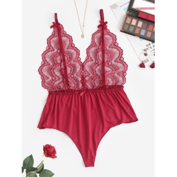 Bowknot Lace Bodice Teddy M Red