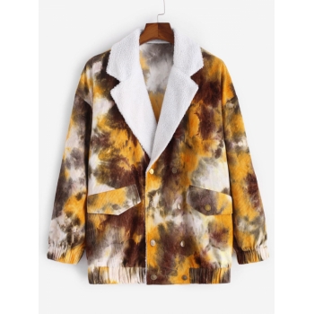 ZAFUL Men's Tie Dye Print Faux Shearling Corduroy Jacket M Coffee