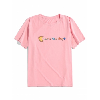 ZAFUL Celestial Planet Printed Short Sleeves T-shirt S Pink