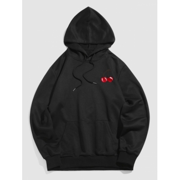 ZAFUL Men's ZAFUL Streetwear Cherry Embroidery Pouch Pocket Hoodie M Black