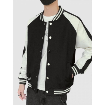 ZAFUL Men's Striped Two Tone Snap Button Graphic Baseball Varsity Jacket Xl Black