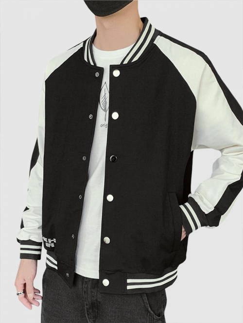 ZAFUL Men's Striped Two Tone Snap Button Graphic Baseball Varsity Jacket Xl Black