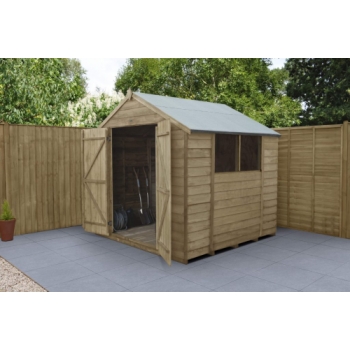 Forest Garden 7x7 Apex Overlap Pressure Treated Wooden Garden Shed wih Double Door (Installation Included)