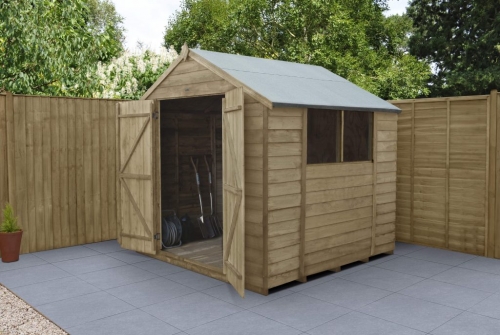 Forest Garden 7x7 Apex Overlap Pressure Treated Wooden Garden Shed wih Double Door (Installation Included)