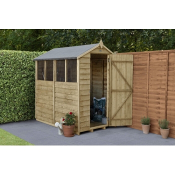 Forest Garden 6x4 Apex Overlap Pressure Treated Wooden Garden Shed (Installation Included)