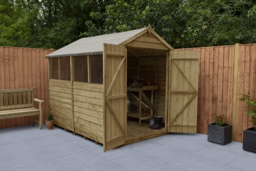 Forest Garden 8x6 Apex Overlap Pressure Treated Wooden Garden Shed with Double Door