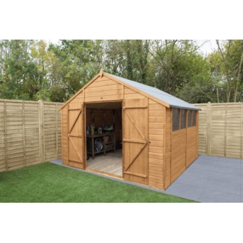 Forest Garden 10x10 Apex Shiplap Dipped Wooden Garden Shed with Double Door (Installation Included)