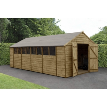 Forest Garden 10x20 Apex Overlap Pressure Treated Wooden Garden Shed with Double Door (Installation Included)