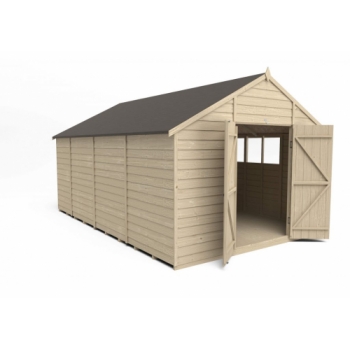 Forest Garden 10x15 Apex Overlap Pressure Treated Wooden Garden Shed with Double Door (Installation Included)