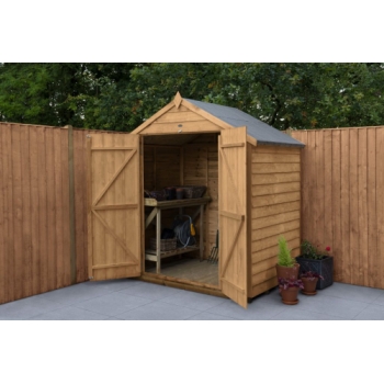 Forest Garden 6x4 Apex Overlap Dipped Wooden Garden Shed With Double Door (No Window / Installation Included)