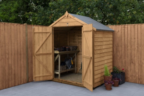 Forest Garden 6x4 Apex Overlap Dipped Wooden Garden Shed With Double Door (No Window)