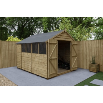 Forest Garden 10x8 Apex Overlap Pressure Treated Wooden Garden Shed wih Double Door (Installation Included)