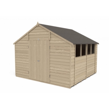 Forest Garden 10x10 Apex Overlap Pressure Treated Wooden Garden Shed with Double Door (Installation Included)