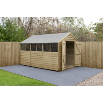 Forest Garden 12x8 Apex Overlap Pressure Treated Wooden Garden Shed wih Double Door (Installation Included)