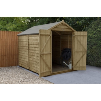 Forest Garden 8x6 Apex Overlap Pressure Treated Wooden Garden Shed with Double Door (No Windows / Installation Included)