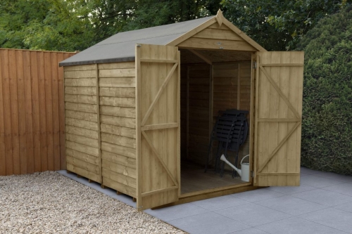 Forest Garden 8x6 Apex Overlap Pressure Treated Wooden Garden Shed with Double Door (No Windows)