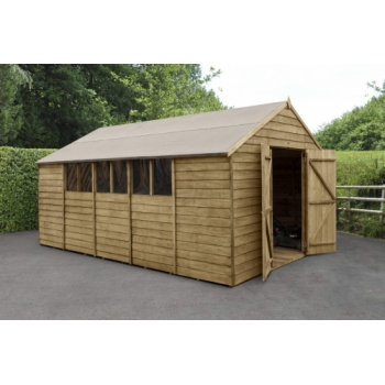 Forest Garden 10x15 Apex Overlap Pressure Treated Wooden Garden Shed with Double Door