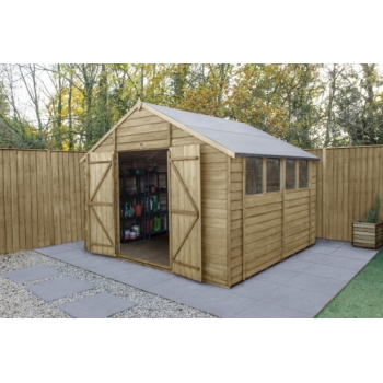 Forest Garden 10x10 Apex Overlap Pressure Treated Wooden Garden Shed with Double Door