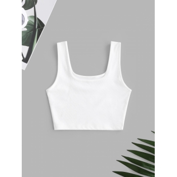 Women Tank Tops Sleeveless Essential Plain Ribbed Cropped Tops Basic Summer Versatile Tank Top L White