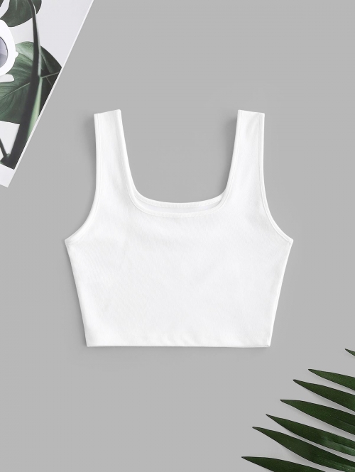 Women Tank Tops Sleeveless Essential Plain Ribbed Cropped Tops Basic Summer Versatile Tank Top L White