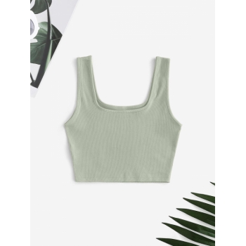 Women Tank Tops Sleeveless Essential Plain Ribbed Cropped Tops Basic Summer Versatile Tank Top L Light green