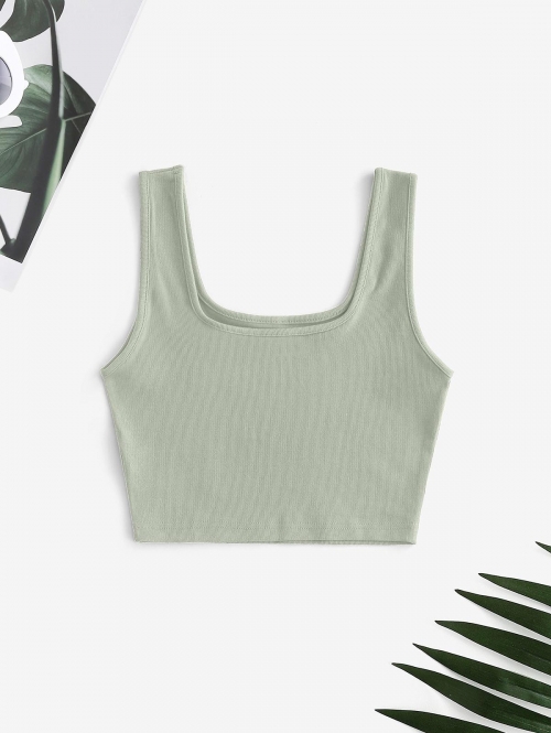 Women Tank Tops Sleeveless Essential Plain Ribbed Cropped Tops Basic Summer Versatile Tank Top L Light green