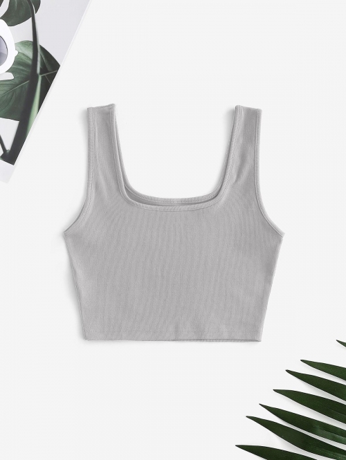 Women Tank Tops Sleeveless Essential Plain Ribbed Cropped Tops Basic Summer Versatile Tank Top M Light gray