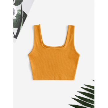 Women Tank Tops Sleeveless Essential Plain Ribbed Cropped Tops Basic Summer Versatile Tank Top M Yellow