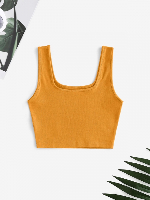 Women Tank Tops Sleeveless Essential Plain Ribbed Cropped Tops Basic Summer Versatile Tank Top M Yellow