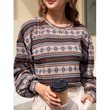 Women Ethnic Cropped Knitwear S Coffee