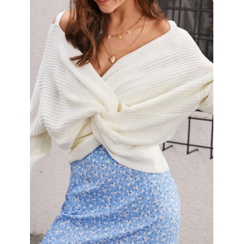 Women ZAFUL Twisted Cold Shoulder Jumper Sweater M Milk white