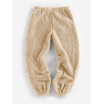 ZAFUL Faux Fur Elastic Cuffs Pull-on Pants S Light khaki