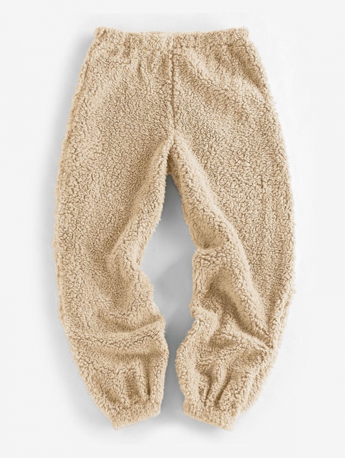 ZAFUL Faux Fur Elastic Cuffs Pull-on Pants S Light khaki