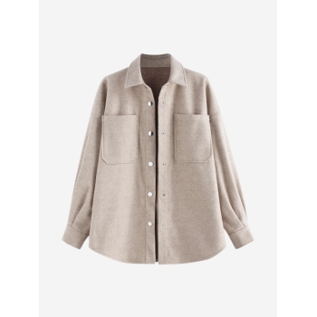 ZAFUL Drop Shoulders Double Pockets Button Up Coat L Light coffee