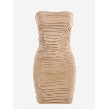 Mini Dress Double-layered Jersey Ruched Slinky Tube Dress M Light coffee