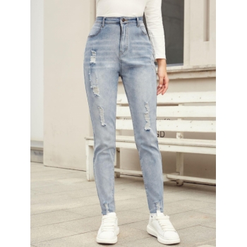 ZAFUL Faded Distressed Mid Rise Skinny Jeans L Light blue