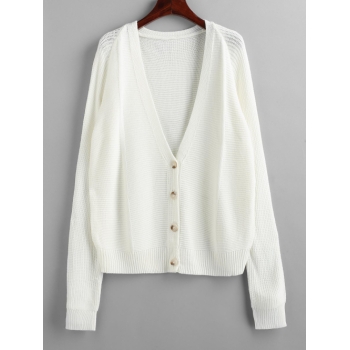 Plunging V Neck Slouchy Cardigan M White