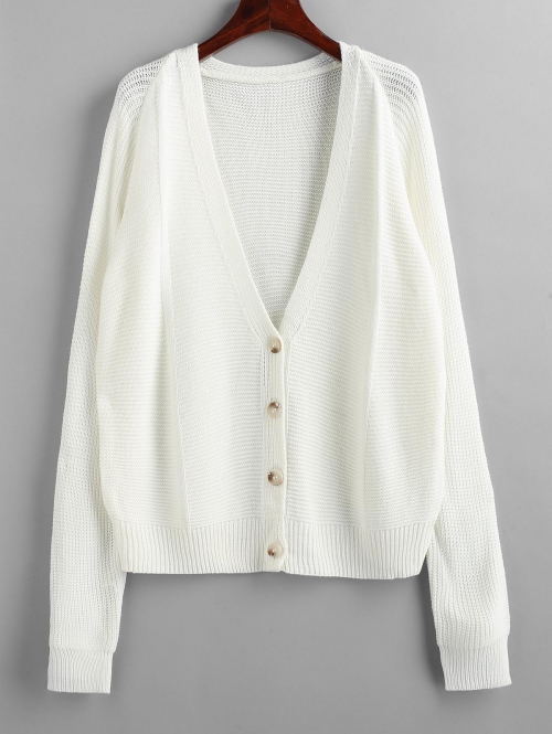 Plunging V Neck Slouchy Cardigan M White