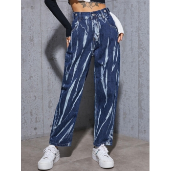 90s Dark Wash Printed Tapered Jeans L Blue