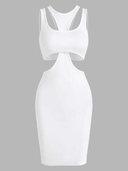 Bodycon Dress Jersey Crop Top and Slinky Cutout Tank Dress M White