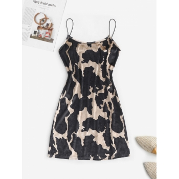 Mini Dress Bungee Strap Velvet Abstract Print Dress S Black