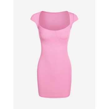 Mini Dress ZAFUL Cupped Ribbed Mini Bodycon Dress M Light pink