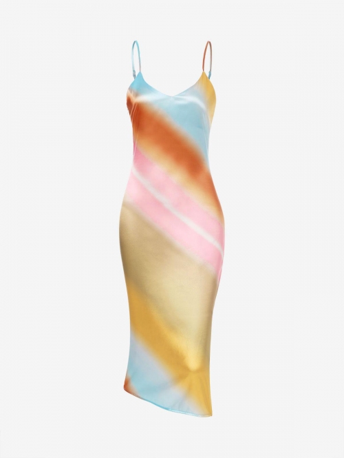 Mini Dress Silky Tie Dye Slip Midi Dress L