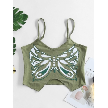 Women Tank Tops ZAFUL Crop Butterfly Print Cami Top M Light green