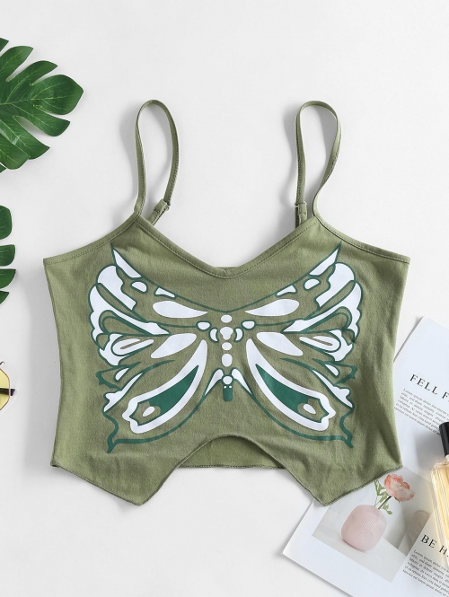 Women Tank Tops ZAFUL Crop Butterfly Print Cami Top M Light green