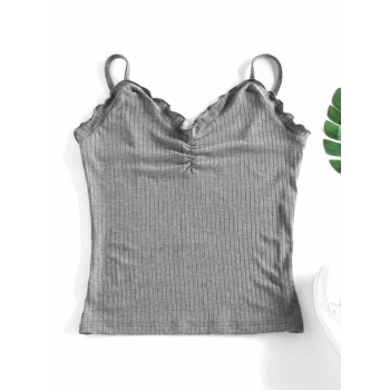 Women Tank Tops ZAFUL Ribbed Lettuce Slim Cami Top M Gray