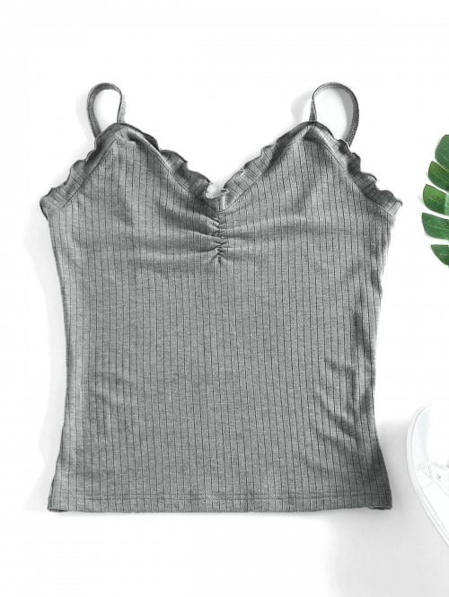 Women Tank Tops ZAFUL Ribbed Lettuce Slim Cami Top M Gray